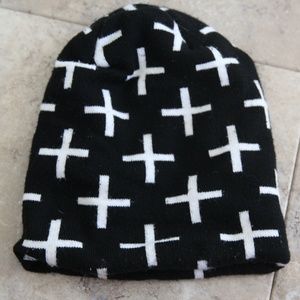 Black Beanie with White Crosses